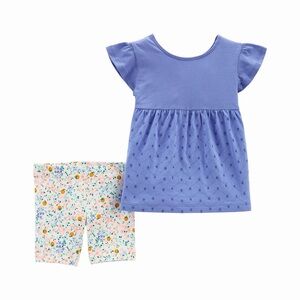 Carter's: 2-Piece Set - Blue Top & Floral & Oranges print Shorts Size 5T